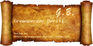 Gremsperger Berill névjegykártya